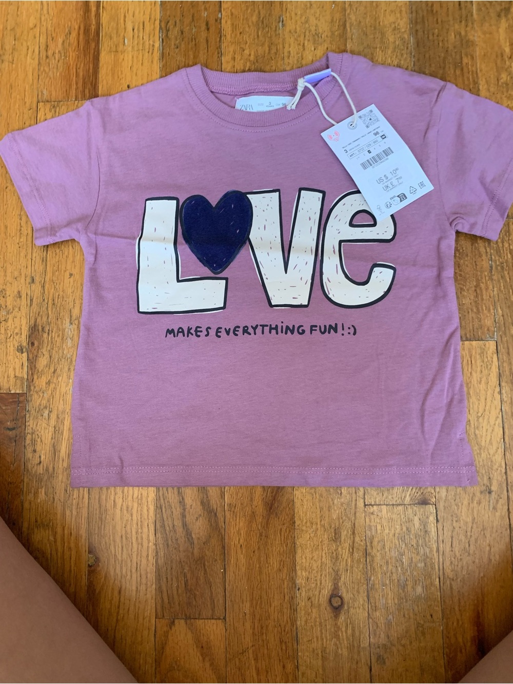 Zara Pink 'LOVE' Graphic Tee with Navy Heart
